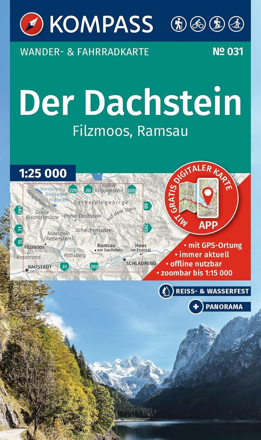 Carte de randonnée n° 031 - Dachstein, Ramsau & Filzmoos | Kompass - 1:25 000 carte de randonnée Kompass
