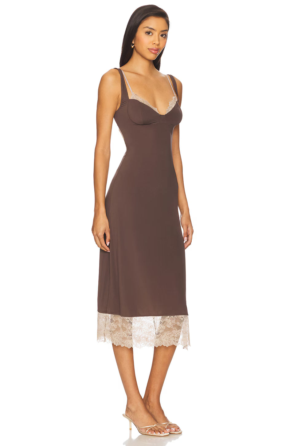 x Intimately FP Party Crasher Midi Slip Dress In Mushroom & Double Espresso