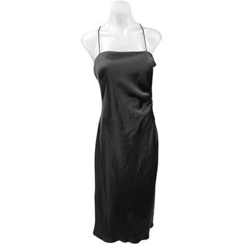 Zara Black Silk Satin Spaghetti Strap Cami Camisole Midi Tank Slip Dress Size M