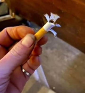 Friends cig exploded cartoon style and this was lodged in her lip : r/WTF