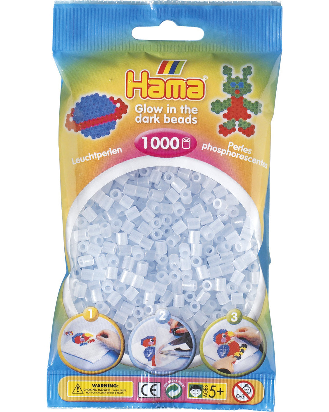 Hama perler 1000 stk - 207-57 selvlysende blå