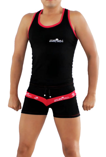 Black and red sleeveless tank top with white logo on chest from icker sea duotone matching set cor 16 01