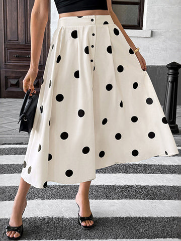 New mid-length umbrella skirt polka dot skirt elastic retro elegant A-line skirt-[Adult]-[Female]-Cracker khaki-S-2022 Online Blue Zone Planet