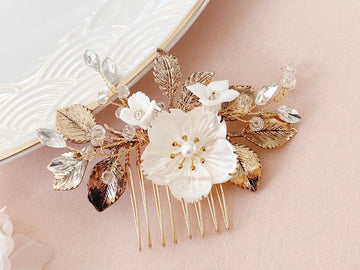 Wedding hair accessories for boho brides with real mother-of-pearl from Alicia's Diary