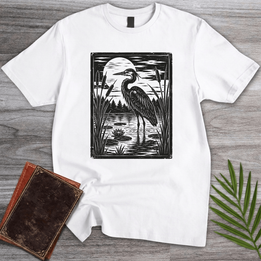 T-Shirt White / S Vintage Blue Heron Moon T-Shirt