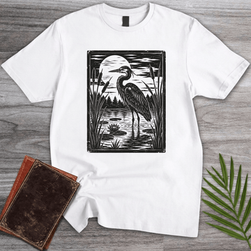 T-Shirt White / S Vintage Blue Heron Moon T-Shirt